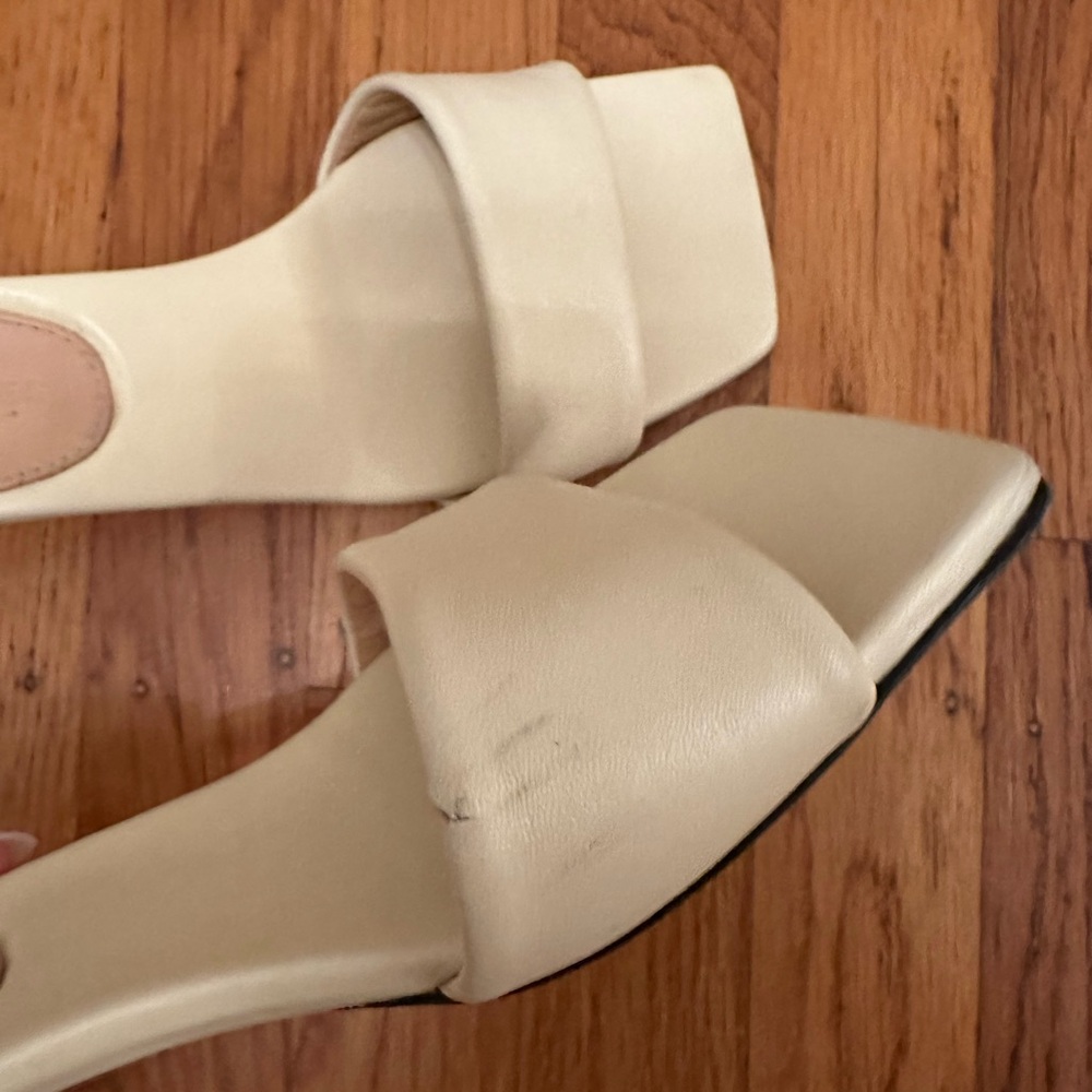 Dear Frances Cream Square-Toe Slide Heels with Wrapped Block Heel - Picture 3 of 5